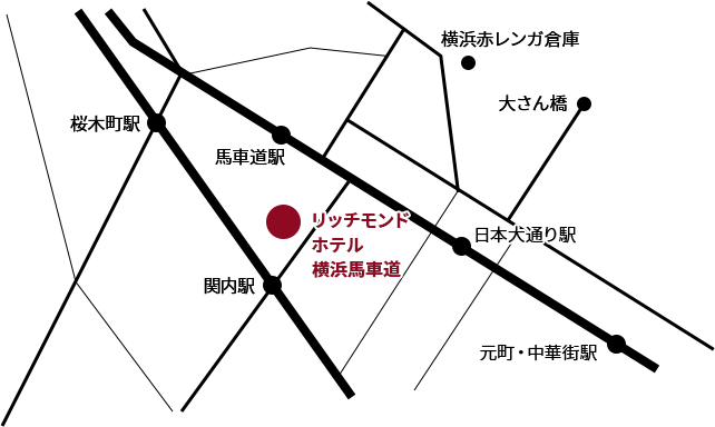 画像:リッチモンドホテル 横浜馬車道周辺イラストマップ