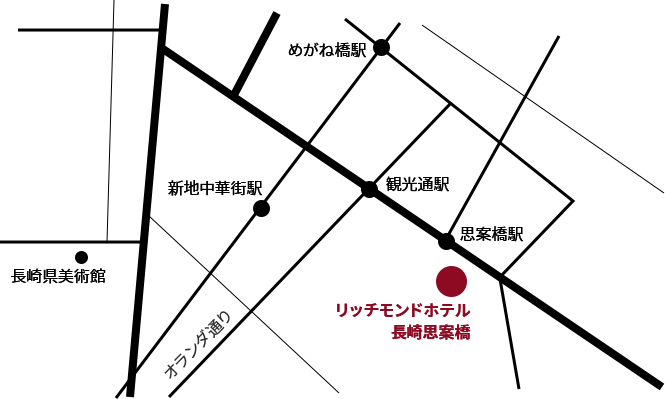 画像:リッチモンドホテル 長崎思案橋周辺イラストマップ